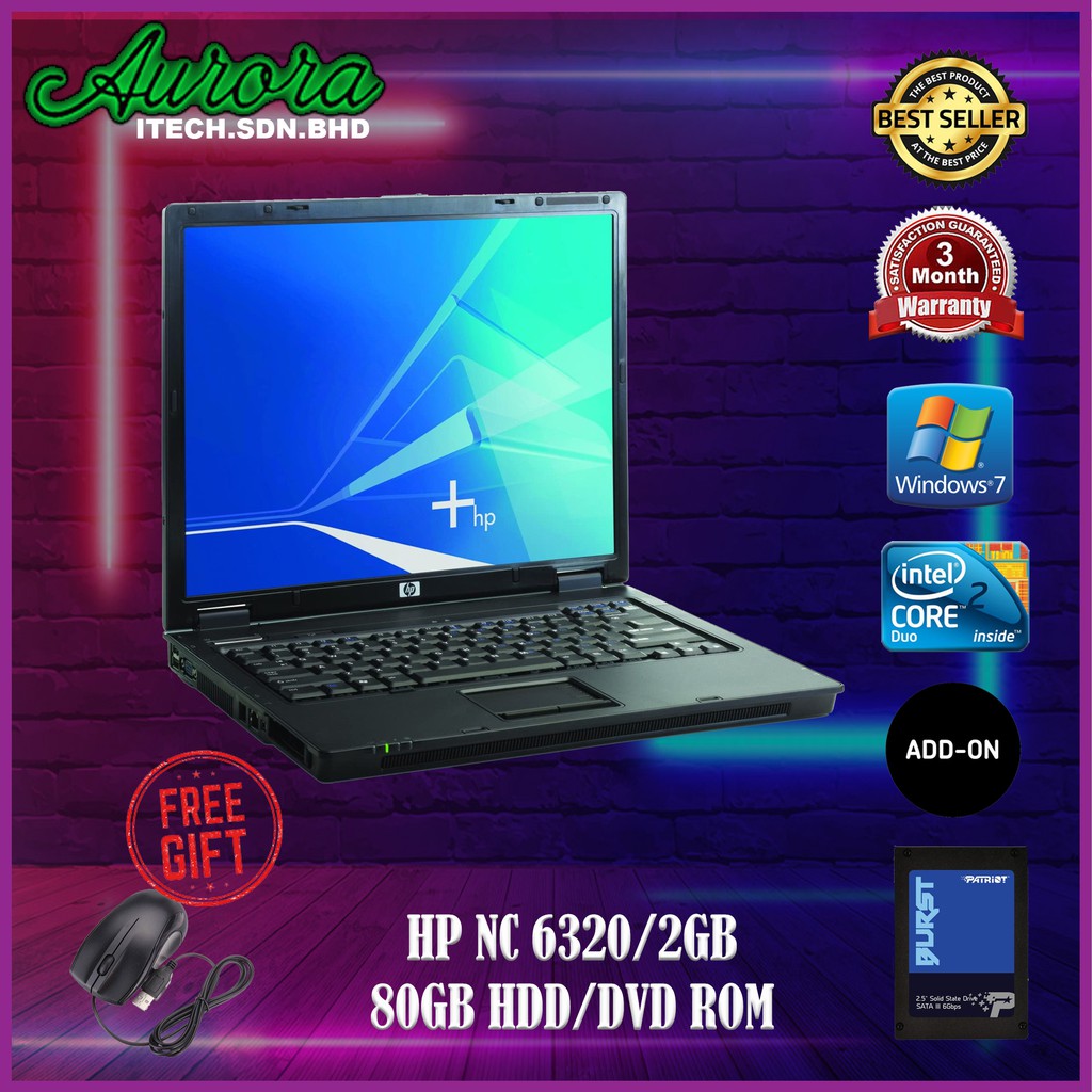 Refurbished Laptop Hp Nc 6320 Core 2 Duo 2gb Ddr2 Ram 80gb Sata Hdd Windows 7 32bit Dvd Rom Shopee Malaysia