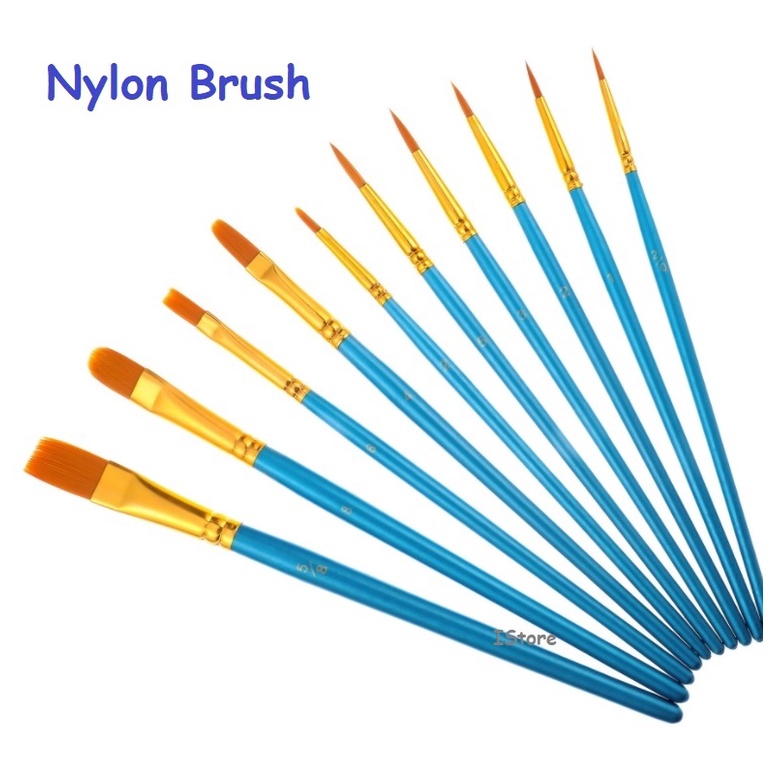 (IStore) 10pcs Essential Artist Mix Brush Tool Watercolor Nylon Hair