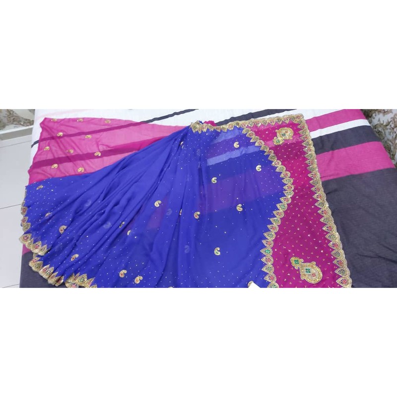 Grand Stone Work Saree Heavy Work Shopee Malaysia