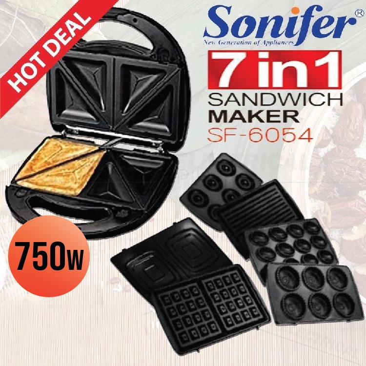 SONIFER SF-6054 7in1 Electric Waffles Maker Sandwich Breakfast Machine Detachable Non Stick Plate