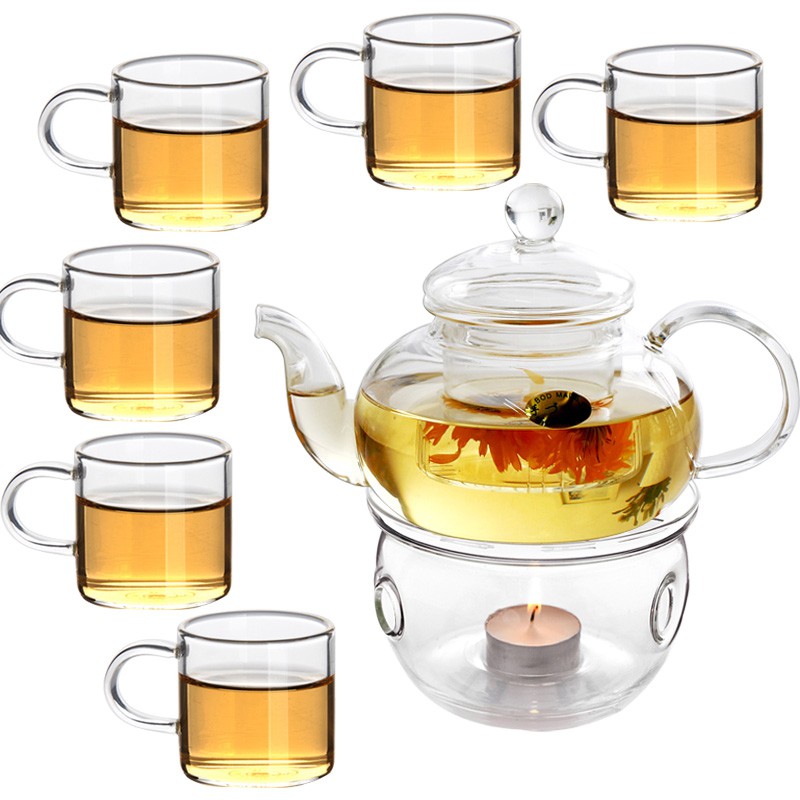 Locaupin High Borosilicate Glass Flower Teapot Set Scented Tea Glass