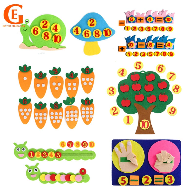 Quality Premium Kids Montessori Math Teaching Aids Number Matching Toy Felt Apple Tree Counting Finger Toddler Early ... - Image 4