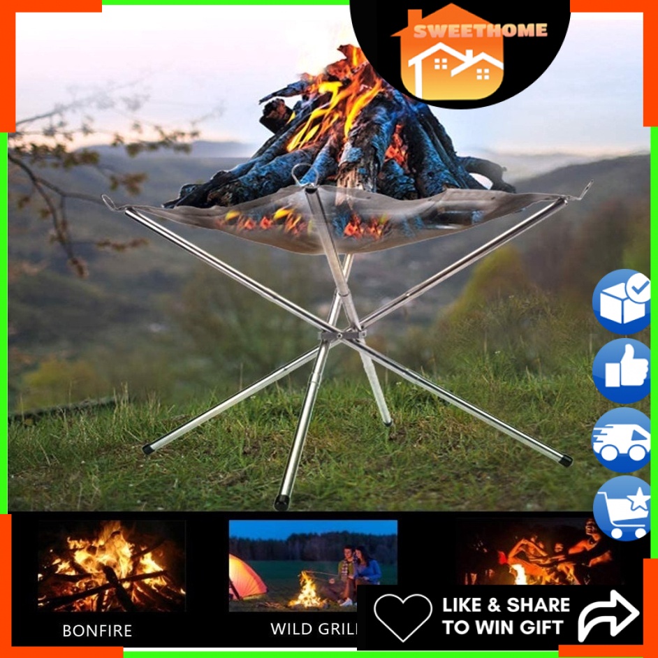 Portable Fire Pit Camp Fire pit Stainless Steel Mesh Foldable Bonfire