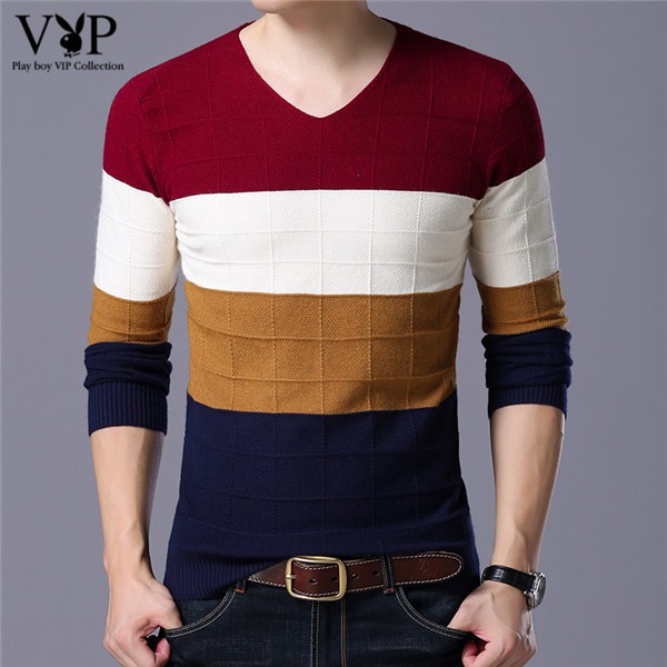 New V-neck long-sleeved knitted sweaters mens casual sweater men ...