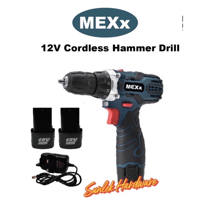 MEXX 12v cordless Hammer Drill 3 pin plug 2 lion battery Shopee Malaysia