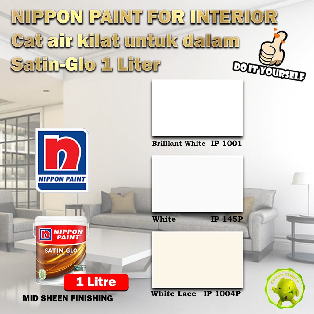 Nippon Paint Paint for Interior SatinGlo 1 Litre Brilliant White 1001