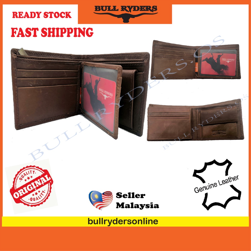 BULL RYDERS Genuine Leather Short Trifold Wallet with Coin Pocket and