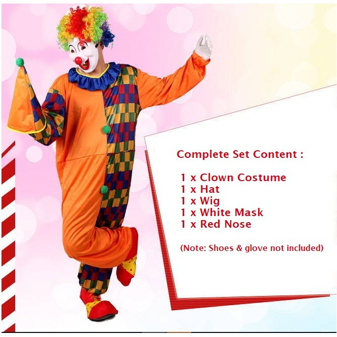 Adult Circus clown Costume Halloween Fancy Clown Men Colorful Carnival Clown Costume