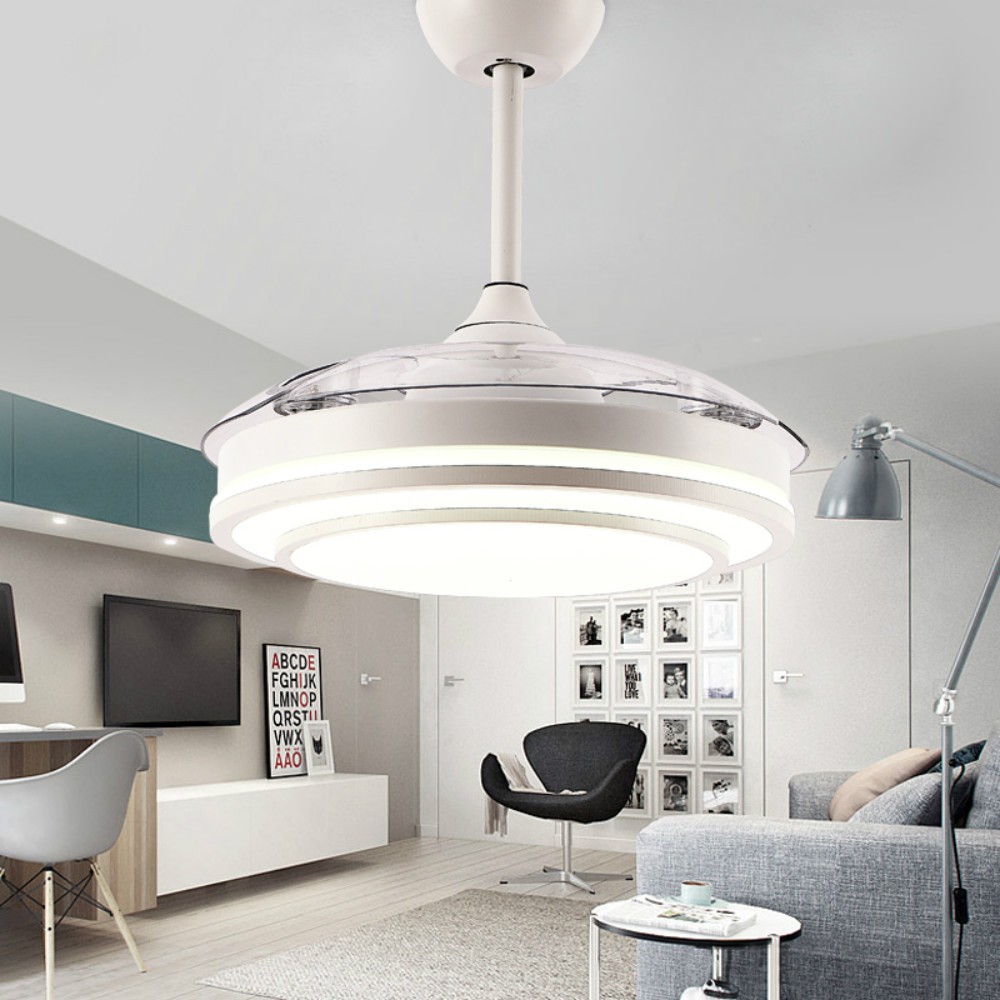 42 Invisible Ceiling Fan Lights With Remote Bedroom Livingroom Diningroom Fan Chandelier With 4 Retractable Abs Blades