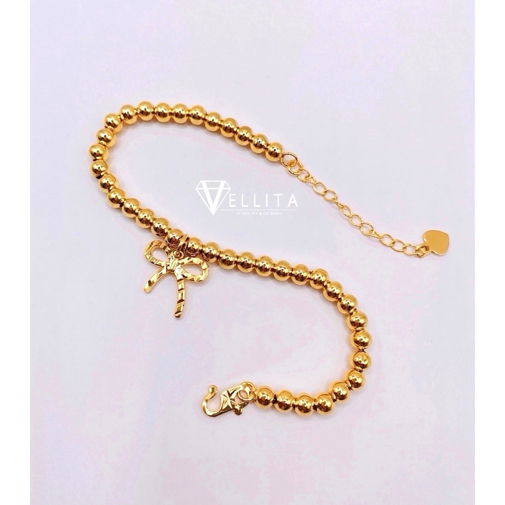 [VJ]Cop916 Bracelet "Beads" Plain Ball Simple Dangle Bracelet 999.9 Gold Plated < Rantai Tangan Trendy 2022>