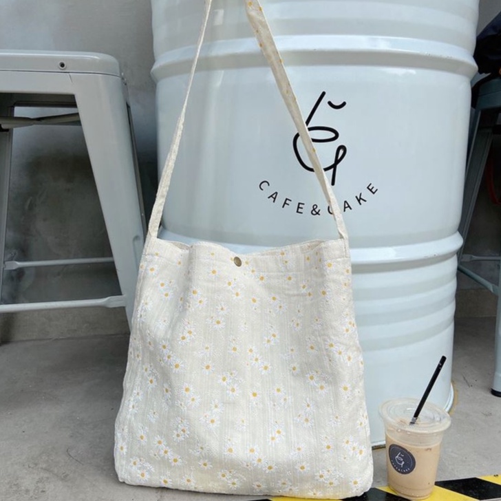 Canvas bag daisy korean totebag ins embroidery shoulder handbag totebag eco-sarah