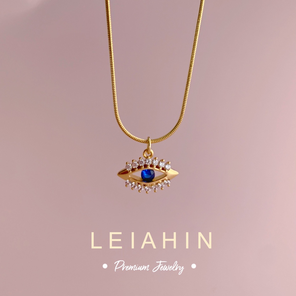 LEIAHIN 18k Gold Plated Titanium Steel Blue Evil Eye Pendant Necklace For Women Girl Fashion Jewelry Unique Accessories Gifts