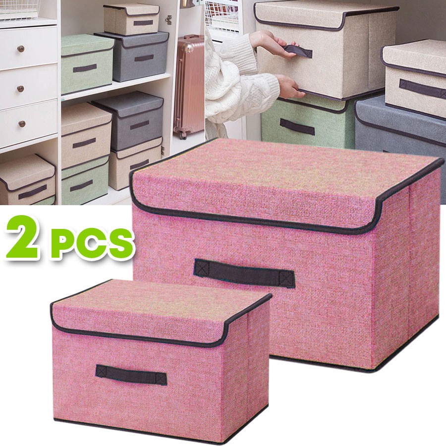 Korean 2 PCS Foldable Cloth Storage Box Linen Fabric Clothes For Wardrobe Toys Organizer Cabinet Blankets