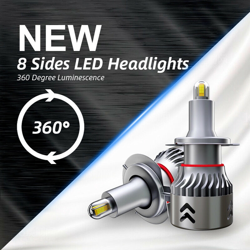 8-Sides CSP H7 LED Headlight Bulbs Kit 2200W 480000LM Super Mini Fog Light 6000K 