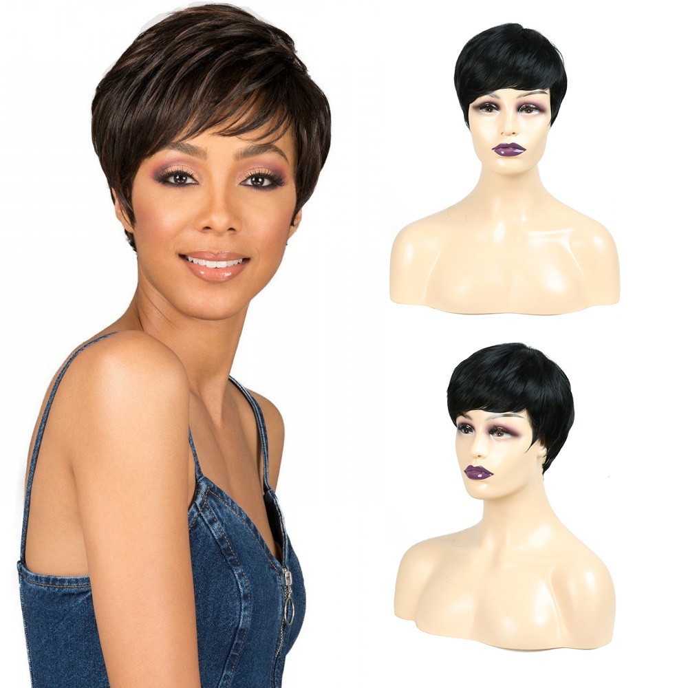 Ladies Short Straight Black Hair Wig In Classy Bob Style Side Part