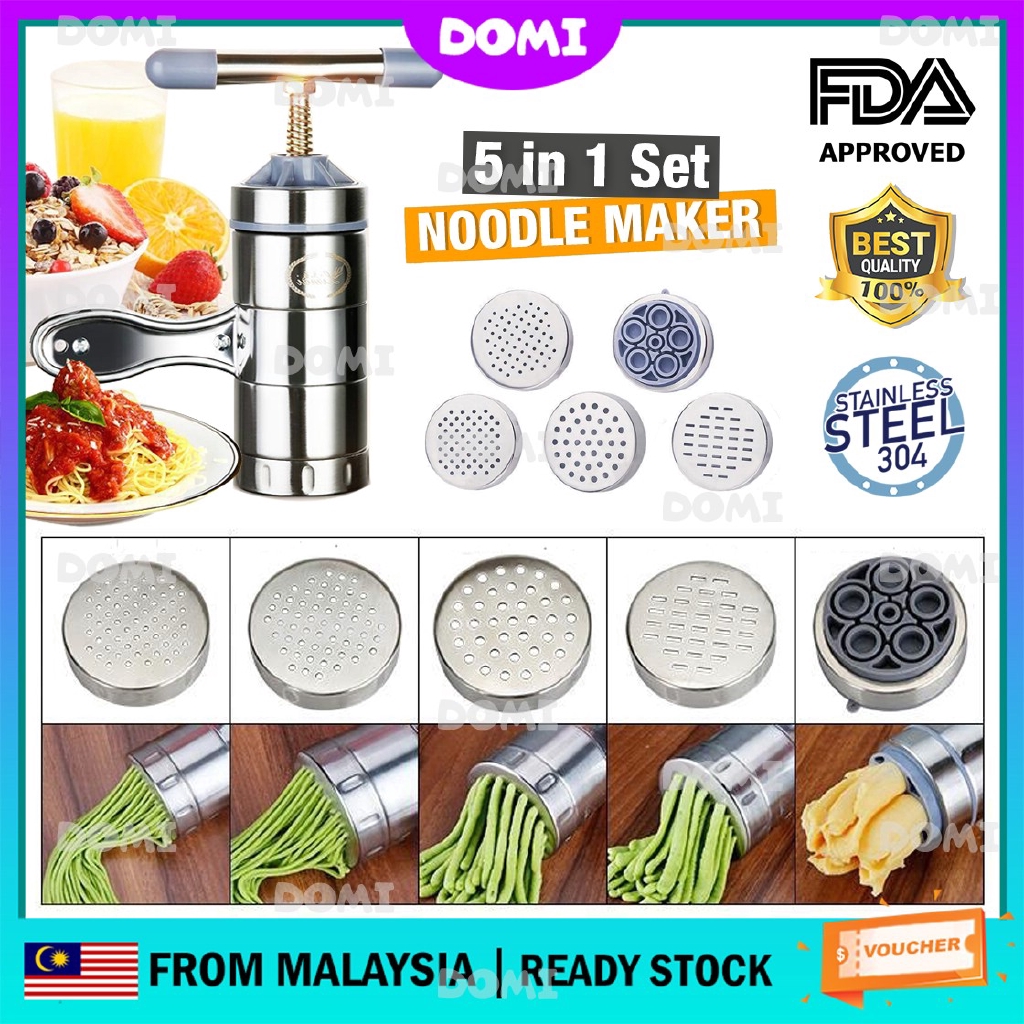 DOMI 5 Mode Stainless Steel Noodle Maker Manual Pasta Household Hand Pressure Machine Kitchen Handmade Noodles Press