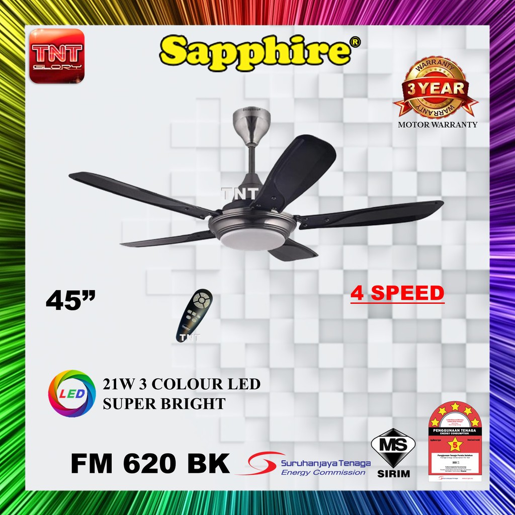 SAPPHIRE FM 620 DECORATIVE CEILING FAN WITH 5 ABS BLADES & 4 SPEED 45