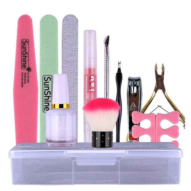 12 PCS Nail Manicure Tool SET Basic Nail Grooming Pedicure Kit Cuticle / Nail Polish Remover Clipper Pusher Clean Brush