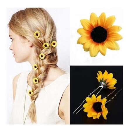 5pcs Wedding Hair Clips Yellow Flowers Hairpins Sunflower Hair