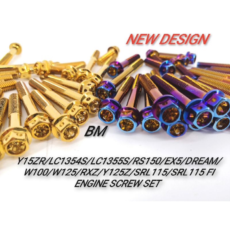 KINGDRAG Y15ZR/LC1354s/LC1355s/RS150/EX5DREAM/W100R/W125/SRL115/SRL115 FI RXZ Y125Z ENGINE SCREW SET TITANIUM GOLD