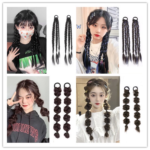 woman invisible seamless Double ponytail Bubble twist braid Colorful