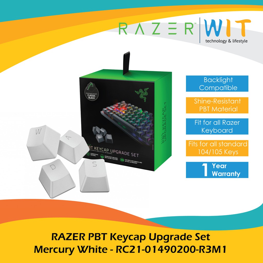RAZER PBT Keycap Upgrade Set - Black/Razer Green/Mercury White/Quartz Pink