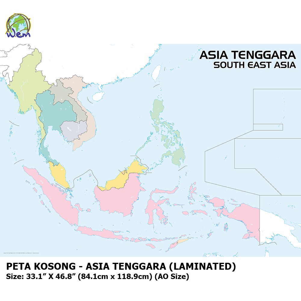 Peta Kosong Asia Tenggara South East Asia Outline Map Laminated Shopee Malaysia