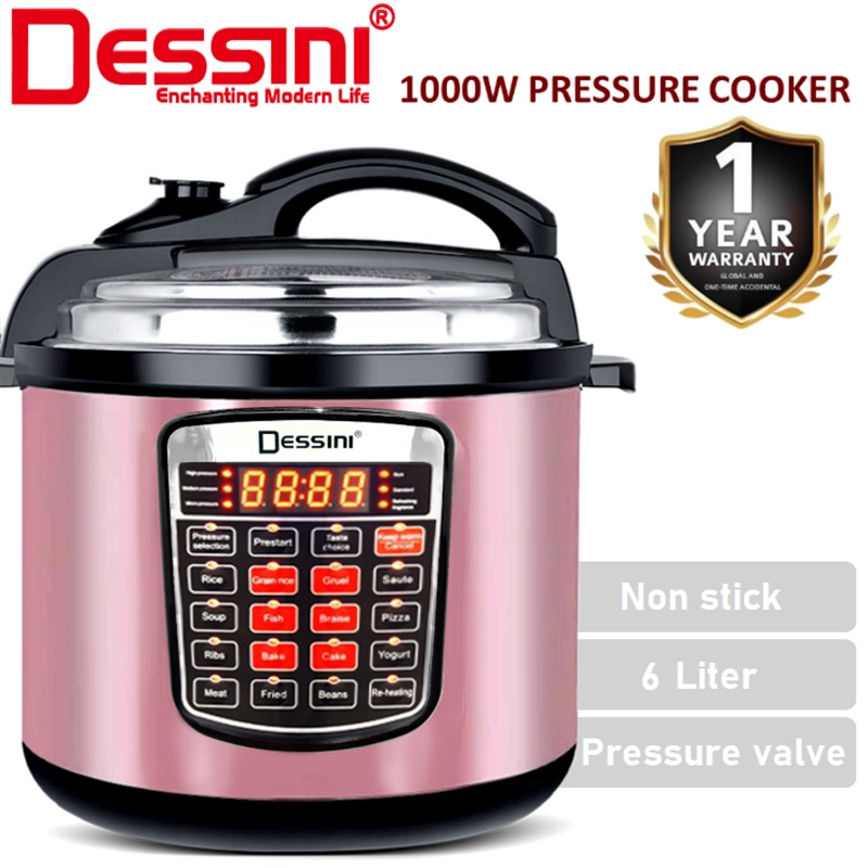 DESSINI ITALY 10IN1 6L Electric Digital Pressure Cooker Non-stick Stainless Steel Inner Pot Rice Cooker Steamer