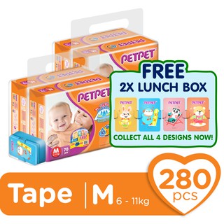 Image of Petpet Tape Diaper Mega Pack M70/L58/XL46 (4 Packs) Free PetPet Character Lunch Box (2 units)