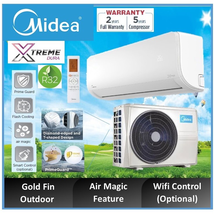 Midea Air Conditioner Non Inverter R32 1hp 1 5hp Msxd 09crn8 Msxd 12crn8 Shopee Malaysia