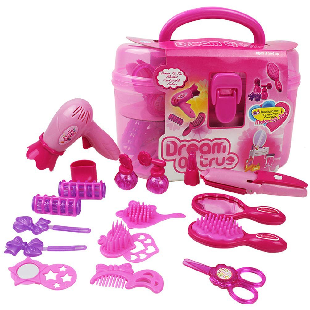 Kids Beauty Salon Set Toys 17pcs Little Girl Makeup Kit Pretend