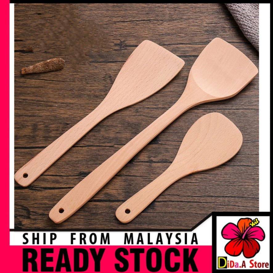 Nonstick Wooden Spatula Spoon / Senduk Nasi Kayu / Sudu Sup Senduk Kayu Peralatan Memasak