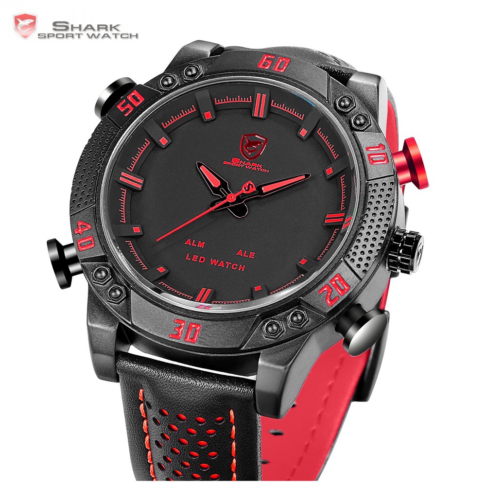 Kitefin Shark Sport Watch Brand Mens Military Red Leather Watches Relogio SH261