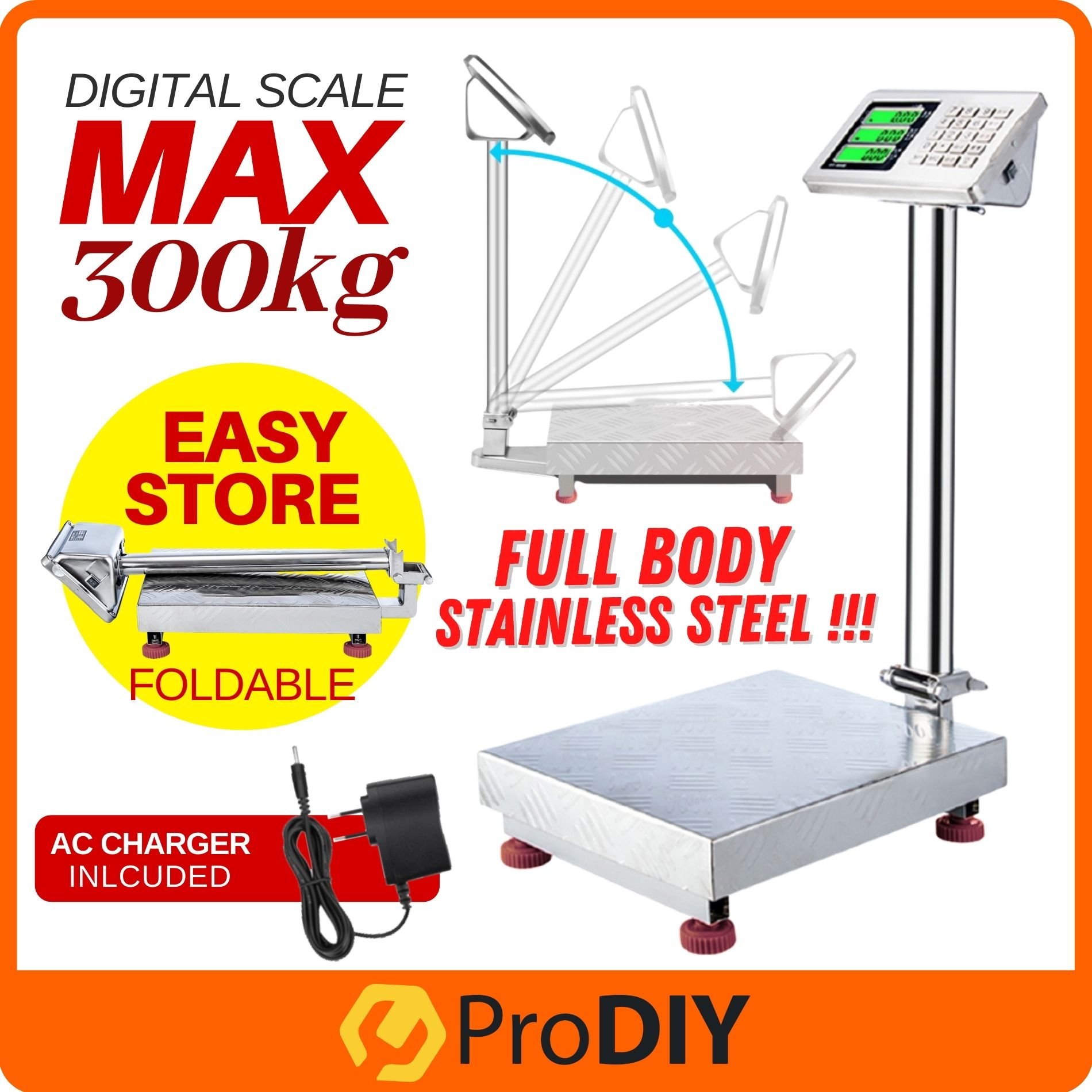 300KG High Accuracy Full Stainless Steel Platform Electronic Platform Commercial Scale Penimbang Timbang ( TCS-300 )
