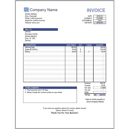 [#01] Microsoft Excel Billing Invoice Template Sample / Contoh Template ...