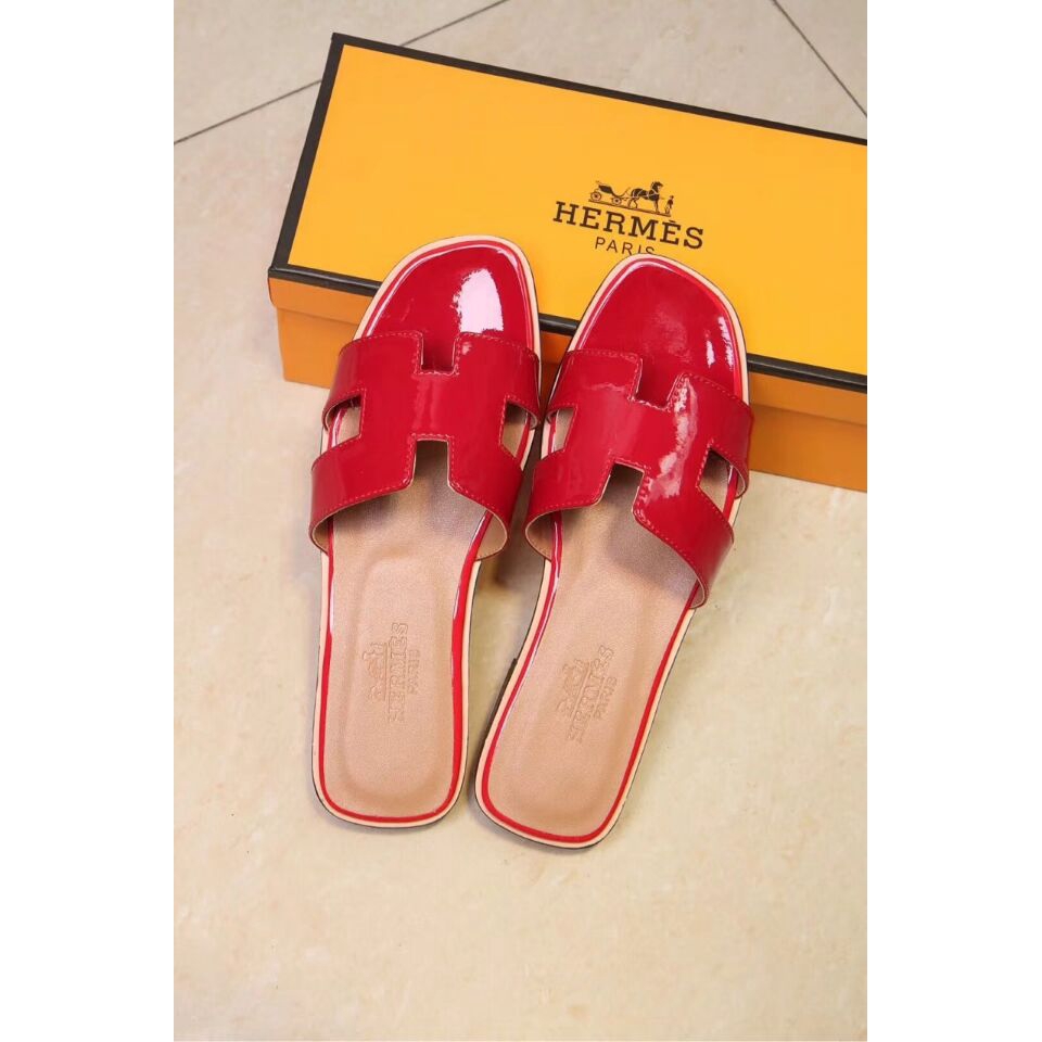 red hermes slippers