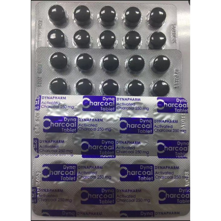 DYNACHARCOAL Medicinal Charcoal Tablets 250mg 10's (1 strip) Shopee