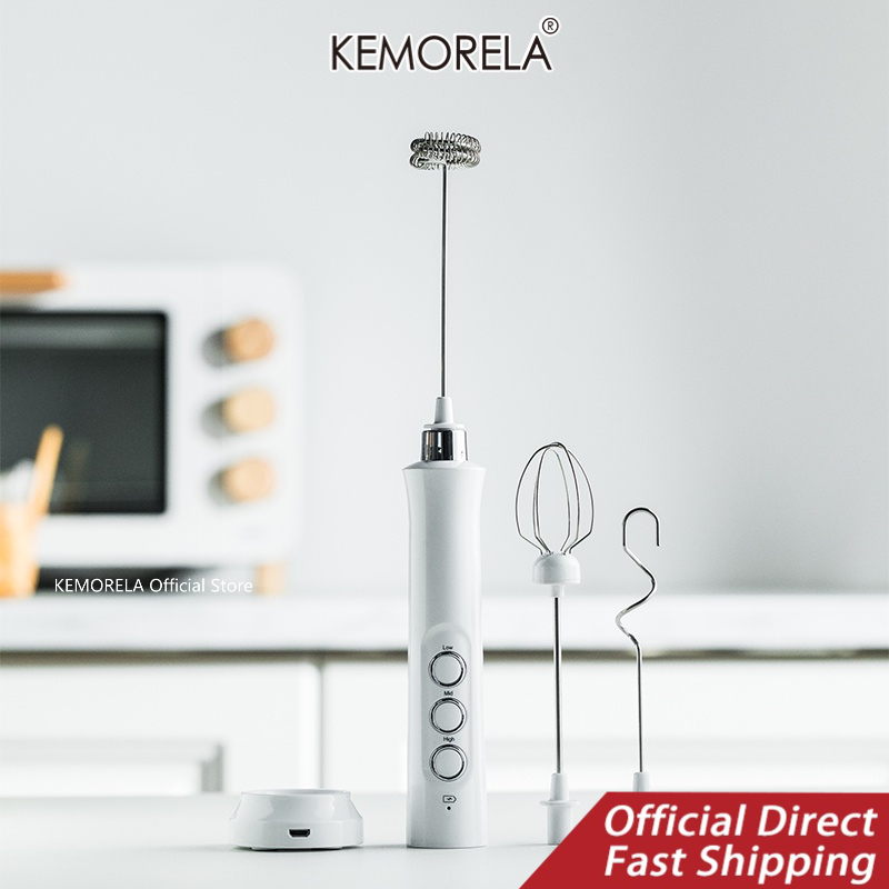 KEMORELA 3 In 1 Portable Rechargeable Electric Milk Frother Foam Maker High Speeds Drink Mixer
