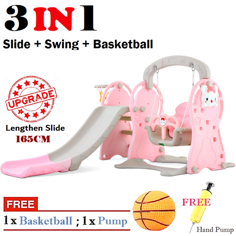 【Free: Basketball, Pump】3 IN 1 Extra Big Kid Indoor Home Playground Slide Swing Basketball Net Permainan Papan Gelongsor