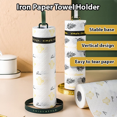 CONFIRM MURAH- [Thick Iron] Unique Kitchen Vertical Paper Towel Holder Stable Base Easy Roll Tissue Storage Rack