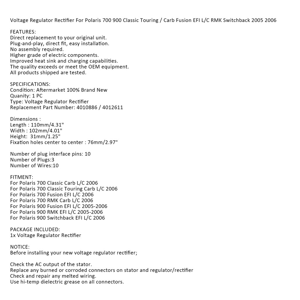 Voltage Rectifier Regulator For Polaris 700 900 Fusion Rmk 06 Shopee Malaysia