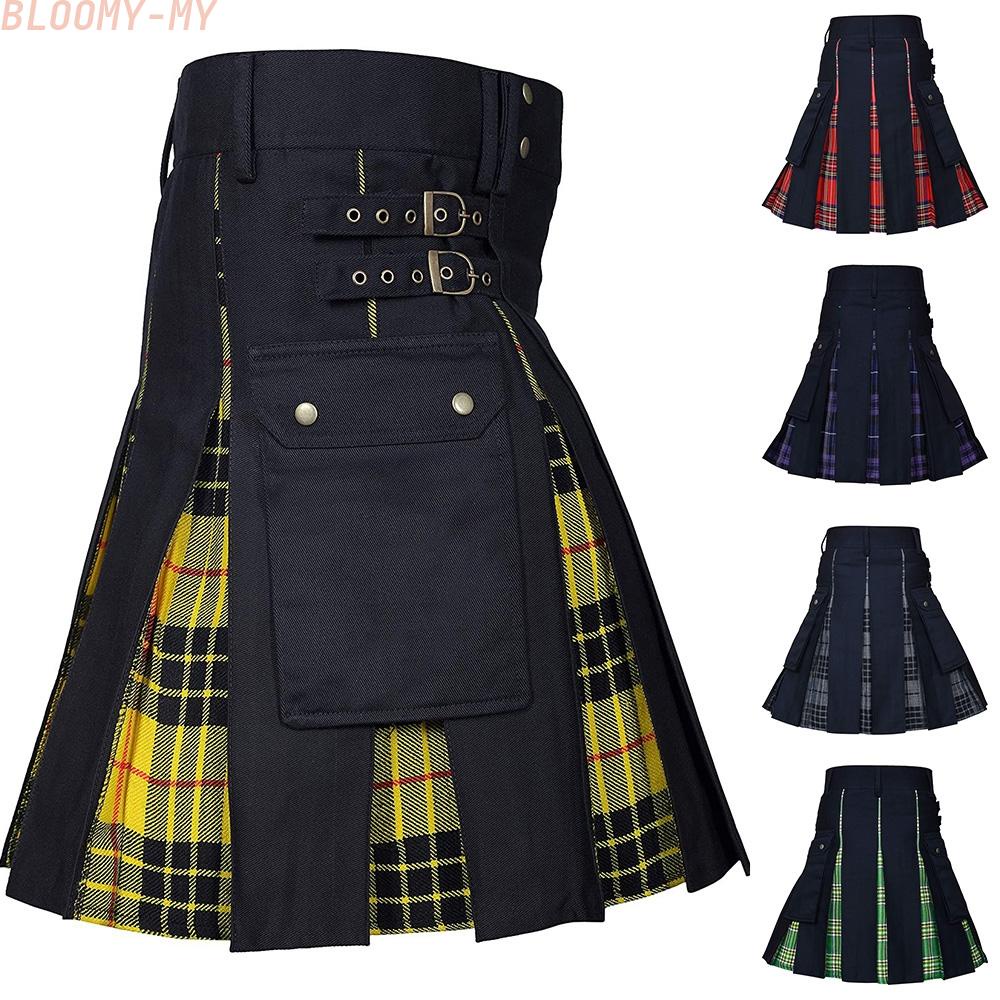 1× Traditional Stag Costume Scottish Kilt For Men Black-Denim Irish Tartan Kilt