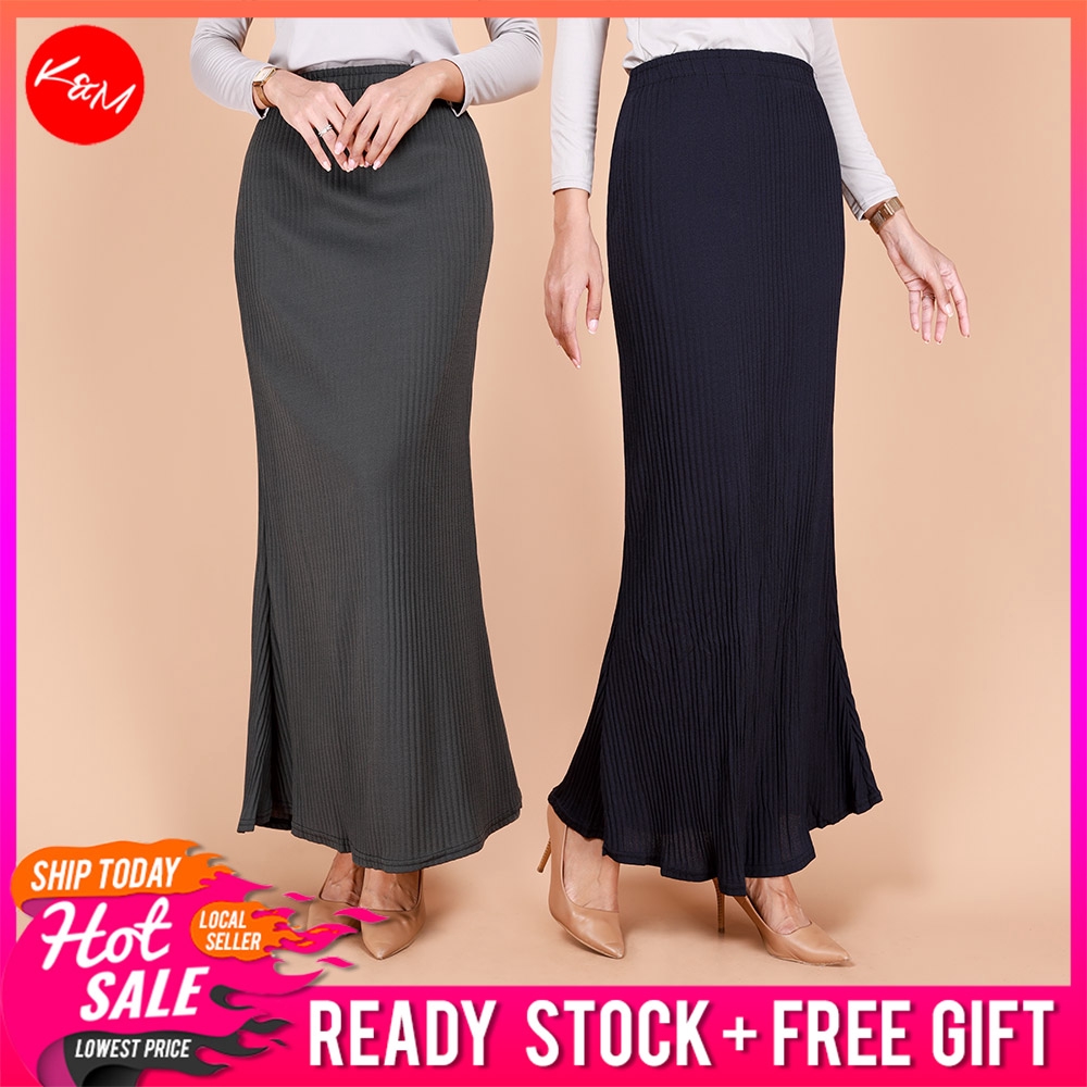 KM Women Qaleesya Elastic Long Pleated A-Line Skirt Panjang Wanita [S26496] [S29171]