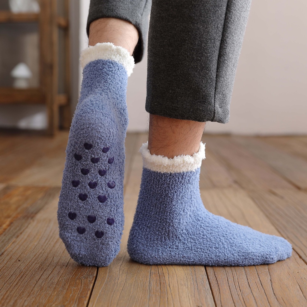 Men Thick Fuzzy Socks Winter Slipper Fleece House Grip Socks Non Skid Sleeping Socks