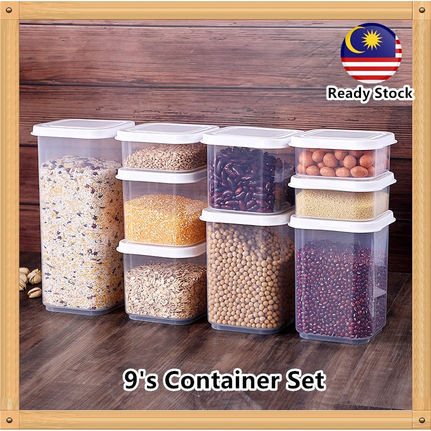 Food Storage Containers Set Rectangle Transparent Airtight Dry Nuts Snack Beans Plastic