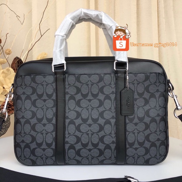 Coach Leather Signature Slim Briefcase Laptop Business Bag Black F54803 Men  Beg | Shopee Malaysia