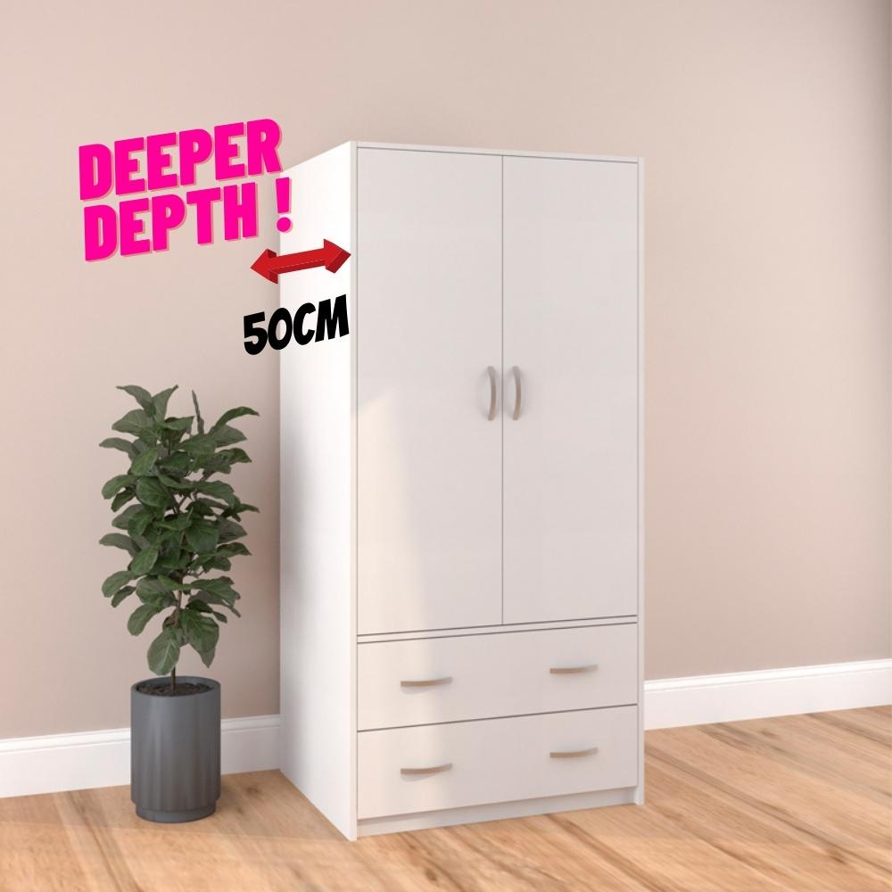 Furniture Direct FACILE Deeper Depth 2 Door 2 Drawer Wardrobe