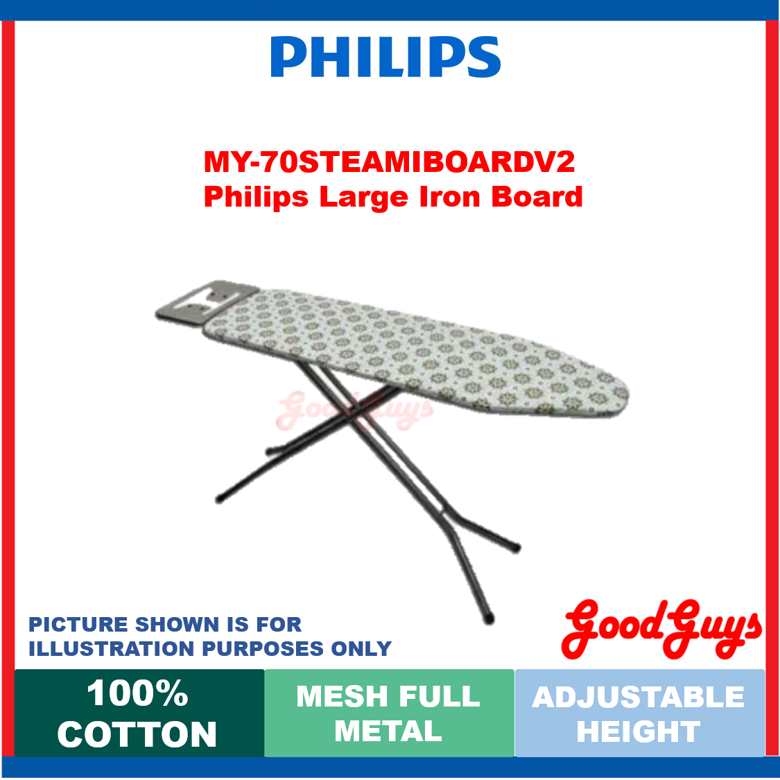 PHILIPS ORIGINAL LARGE IRONING BOARD / SUITABLE FOR STEAM OR DRY IRON (IRON BOARD SIZE 105CM