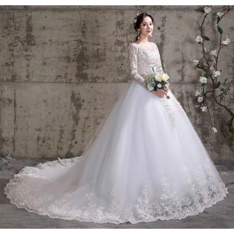 G56 Po S Xxl Women White Wedding Gown Dress Gaun Baju Pengantin Putih Shopee Malaysia
