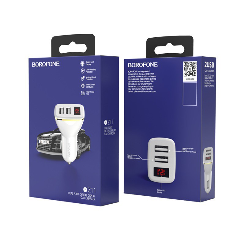 *READY STOCK* Borofone BZ11 Car Charger 2.4A Dual USB Port Phone Charger With LED Display